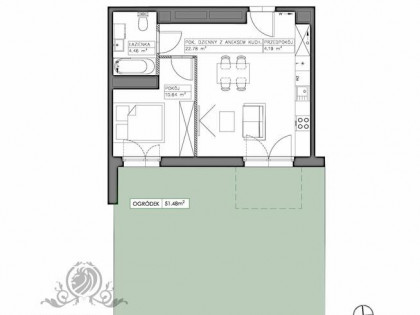 Śliczne mieszkanie 2 pokojowe 42,07m2 z ogrodem, Jagodno