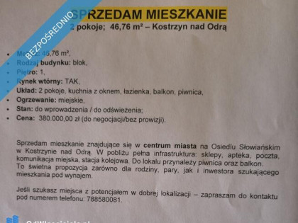 Mieszkanie w centrum Kostrzyna nad Odrą