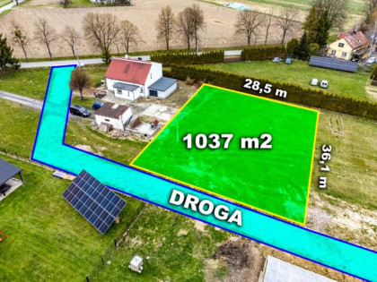 Działka 1037 m2 Jarząbkowice gm. Pawłowice - media, udział w drodze