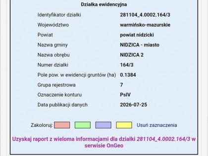 Sprzedam działkę budowlana Nidzica ul. Działdowska