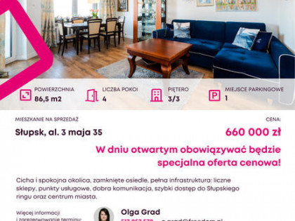 DZIEŃ OTWARTY! 22.08 - Słupsk, al. 3 maja -86,5 m2