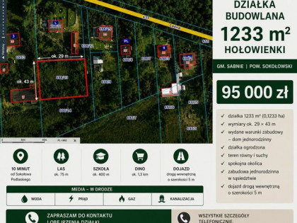 Działka budowlana Sabnie - Hołowienki 1233m2