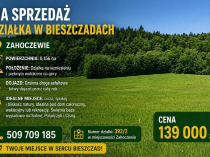 Działka budowlana rekreacyjna w Bieszczadach