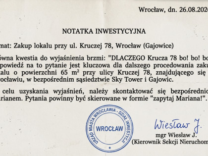 DLACZEGO Krucza 78 bo! bo! bo? zapytaj Mariana! Zakup lokalu o powierzchni 65 m² przy ulicy Kruczej 78 (we Wrocławiu, w rejonie Sky Tower i Gajowic)