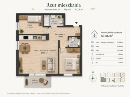 3 pokoje | 63 m² | Rumia Janowo | Błonia
