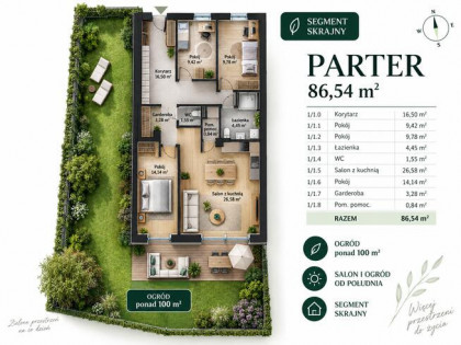 Ponad 100 m² prywatnego ogrodu i 86,86 m² mieszkania