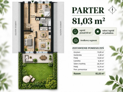 81 m² na jednym poziomie + własny ogród ponad 60 m²