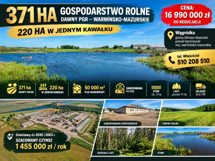 371 ha Gospodarstwo Rolne, 50 000m2 pod zabudową, Warmińsko-Mazurskie