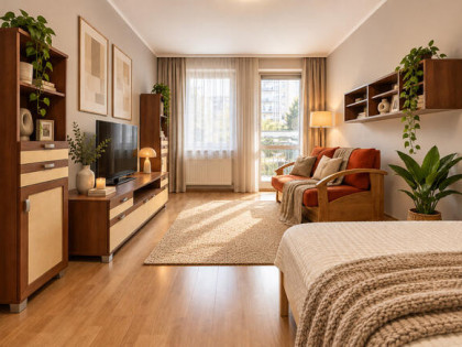 duża kawalerka | rozkład | balkon | opcja 2 pokoi