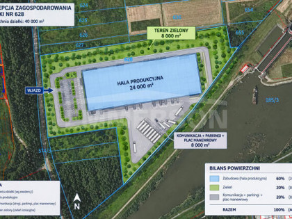 Grunt przemysłowo 40 000 m², droga asfaltowa