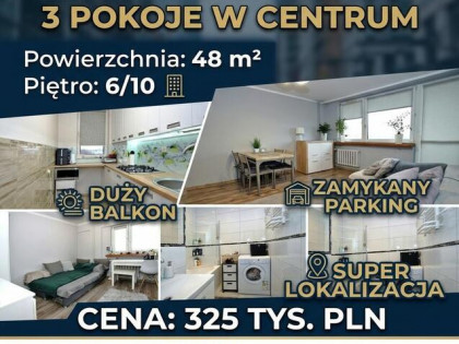 3 pokoje w Centrum, zamykany parking