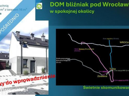 Gotowy do wprowadzenia się DOM bliźniak W SPOKOJNEJ OKOLICY 5 km do Wrocławia