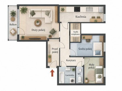 Wrocław, Gądów Mały, 67,1 m² | 3 pokoje z balkonem