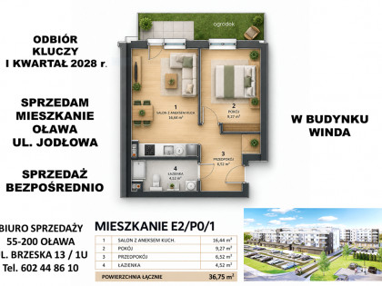 BEZPOŚREDNIO OD DEWELOPERA | Nowe 2-pokojowe mieszkanie z OGRÓDKIEM i WINDĄ – Oława, ul. Jodłowa
