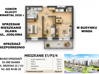 BEZPOŚREDNIO OD DEWELOPERA! Nowe 3-pokojowe mieszkanie z balkonem i windą – Oława, ul. Jodłowa