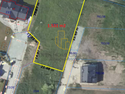 Żórawina, działka budowlana 1531 m2, media