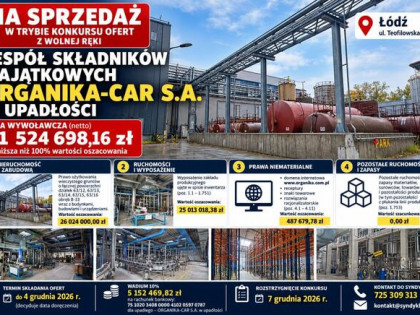 Syndyk masy upadłości Organika-Car S.A. sprzedaż