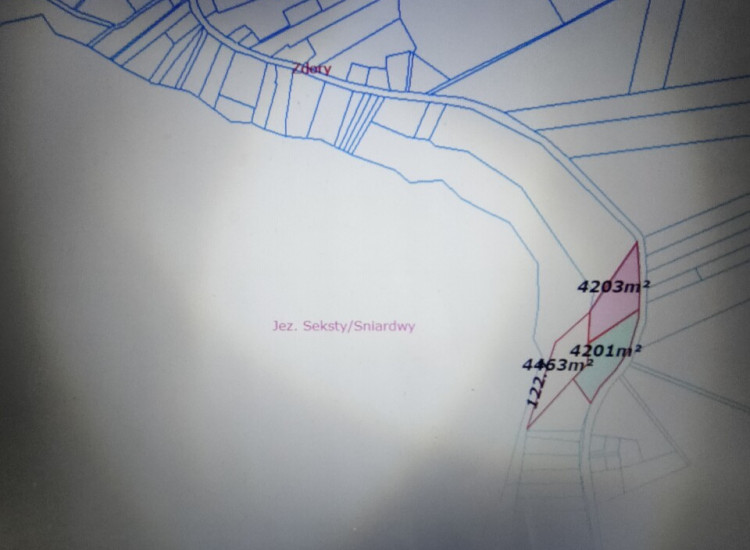 Dzialka .Teren. Jezioro Sniardwy, jezioro Seksty, Zdory.Mazury, Szlak WJM. Linia brzegowa Zdory