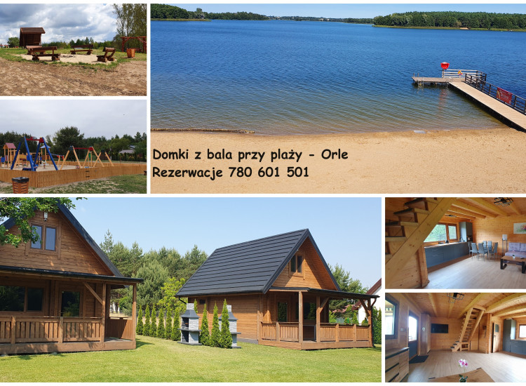 Domki, domek z bala nad jeziorem Głuszyńskim przy plaży Orle 72 wypoczynek Orle