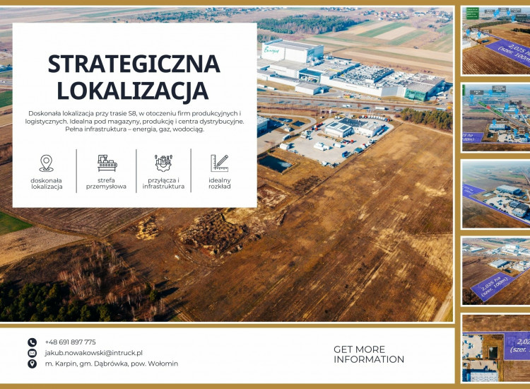 Działka Inwest. przy S8 Karpin k/Warszawy (2ha, szer. 100m) Karpin