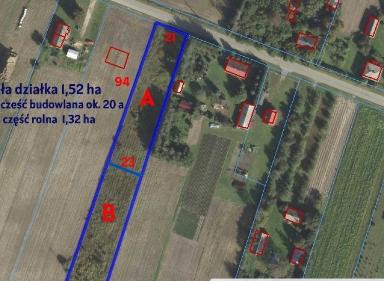 Działka rolno-budowlana 1,52 ha Dąbrowa gm. Ludwin Dąbrowa