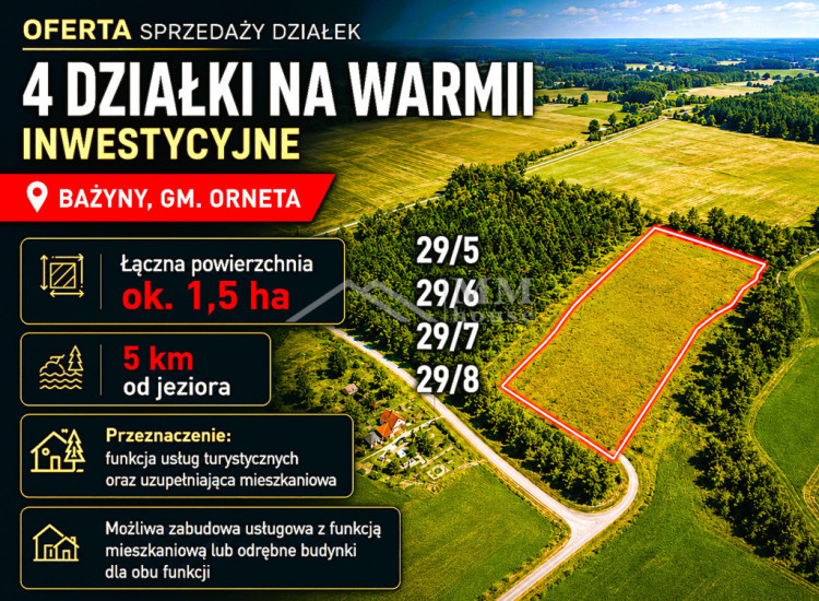 WARMIA. 1,5 ha POD INWESTYCJĘ TURYSTYCZNĄ Bażyny
