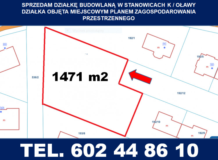 BIURO NIERUCHOMOŚCI W OŁAWIE SPRZEDA DZIAŁKE BUDOWLANĄ  - STANOWICE K/OŁAWY Oława