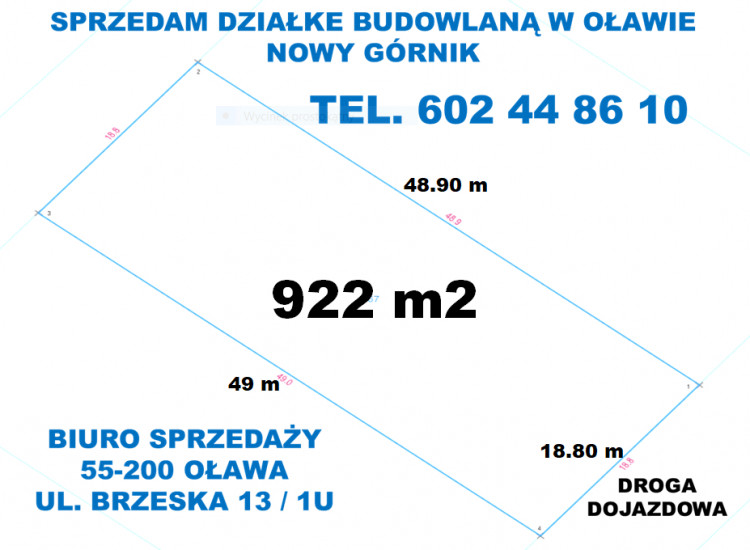 BIURO NIERUCHOMOŚCI W OŁAWIE SPRZEDA DZIAŁKE BUDOWLANĄ OŁAWA  - NOWY GÓRNIK Oława