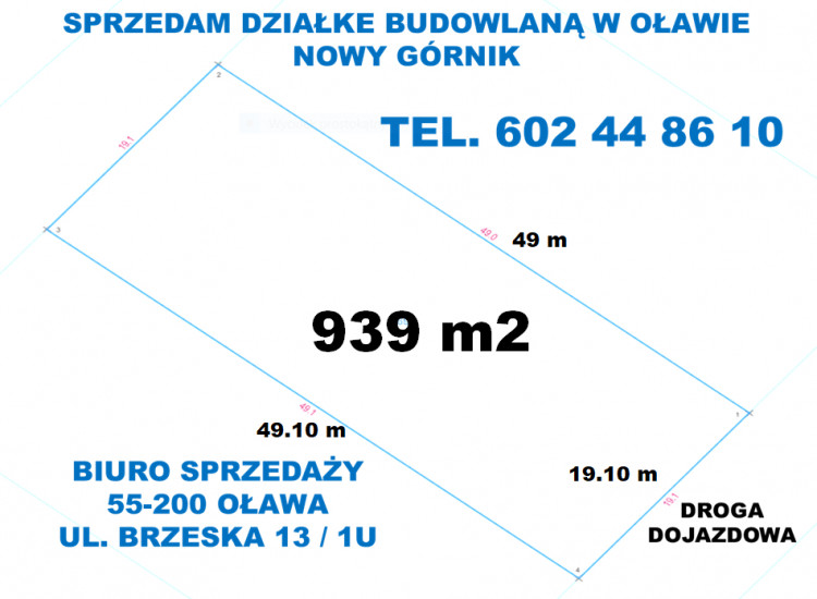 BIURO NIERUCHOMOŚCI W OŁAWIE SPRZEDA DZIAŁKE BUDOWLANĄ OŁAWA  - NOWY GÓRNIK Oława