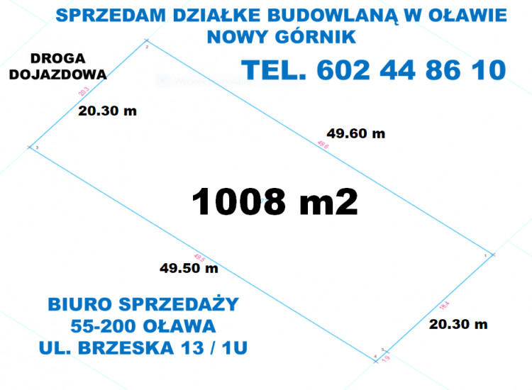 BIURO NIERUCHOMOŚCI W OŁAWIE SPRZEDA DZIAŁKE BUDOWLANĄ OŁAWA  - NOWY GÓRNIK Oława
