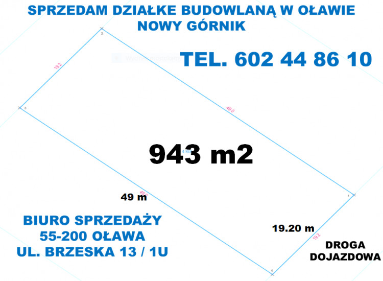 BIURO NIERUCHOMOŚCI W OŁAWIE SPRZEDA DZIAŁKE BUDOWLANĄ OŁAWA  - NOWY GÓRNIK Oława