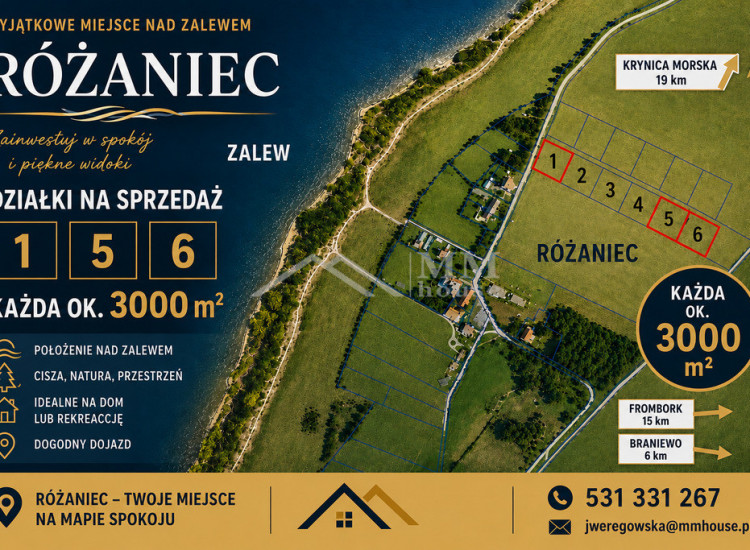 Działki 3000 m² nad Zalewem Wiślanym . Różaniec