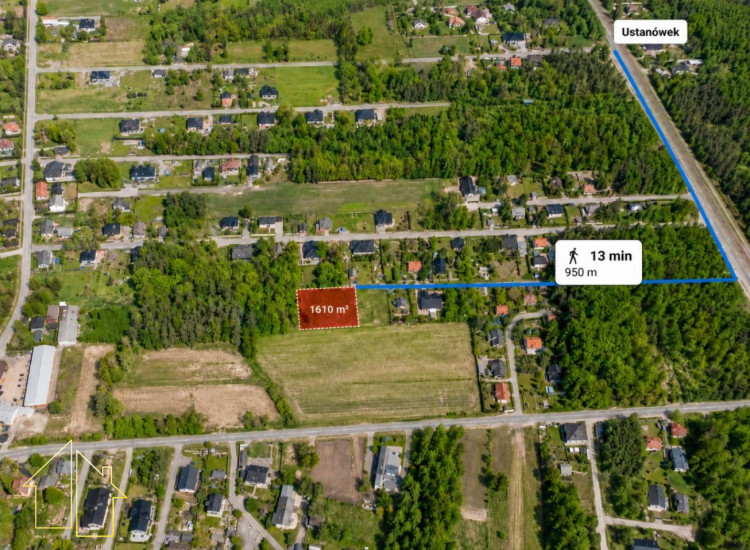 Działka 1610 m² Jeziórko-Ustanówek | MPZP | PKP 950 m Bramki