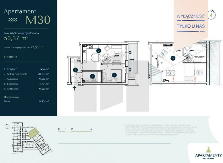 Apartament M30 –Dwupokojowy z antresolą i tarasem Krynica Morska