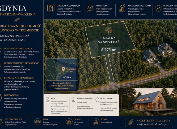 Gdynia Wiczlino | działka pod rezydencję w lesie Gdynia