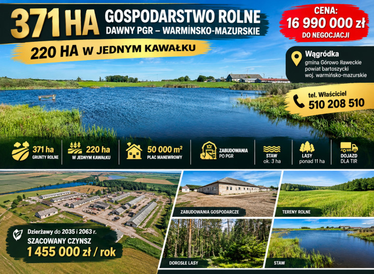 371 ha Gospodarstwo Rolne, 50 000m2 pod zabudową, Warmińsko-Mazurskie Górowo