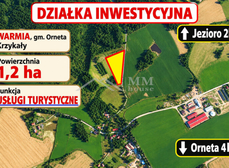 Działka inwestycyjna (turystyka) 1,2ha na Warmii Krzykały