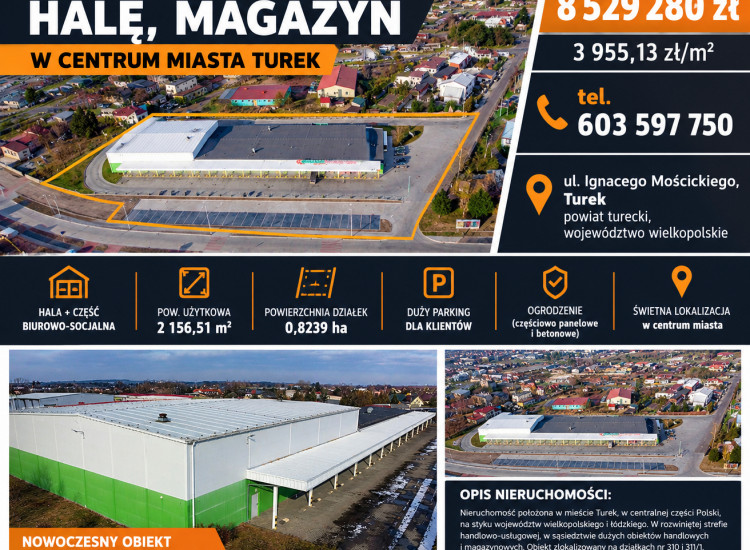Sprzedam lub wynajmę halę, magazyn w centrum miasta Turek Turek