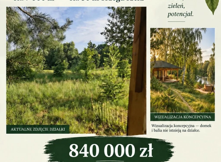 Działka siedliskowa z  linią brzegową 50m Warszawa 1h drogi S7, las, południowa wystawa,  Pod dom, pensjonat, agroturystykę Podsmardzewo