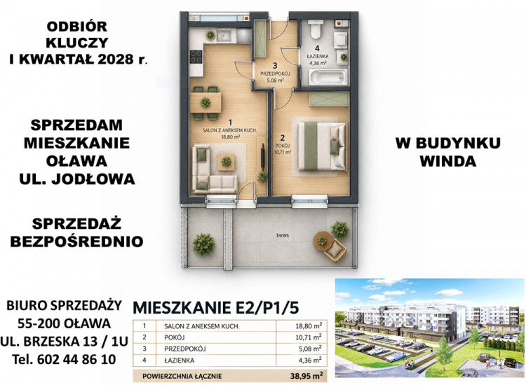Bezpośrednio od dewelopera | Nowe mieszkanie z TARASEM – Oława, ul. Jodłowa Oława