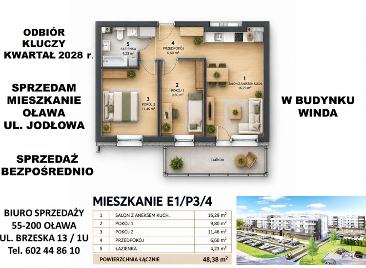 BEZPOŚREDNIO OD DEWELOPERA! Nowe 3-pokojowe mieszkanie z balkonem i windą – Oława, ul. Jodłowa Oława