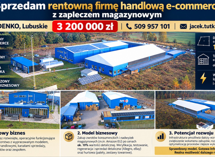 Sprzedam rentowną firmę handlową e-commerce z zapleczem magazynowym Drezdenko